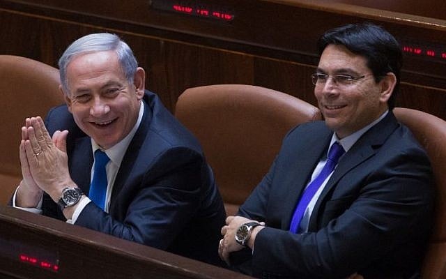 Prime Minister Benjamin Netanyahu and Minister of Science Danny Danon in the Knesset on June 17, 2015. (Photo by Miriam Alster/FLASH90)