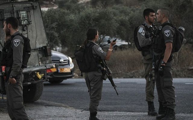 Illustrative photo of Border Police officers at the Tapuah Junction near Nablus, August 15, 2015. (Flash90) Illustrative photo of Border Police officers at the Tapuah Junction near Nablus, August 15, 2015. (Flash90)