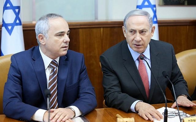 Prime Minister Benjamin Netanyahu (R) and Energy Minister Yuval Steinitz attend the weekly cabinet meeting in Jerusalem on August 16, 2015. (Marc Israel Sellem/POOL) Prime Minister Benjamin Netanyahu (R) and Energy Minister Yuval Steinitz attend the weekly cabinet meeting in Jerusalem on August 16, 2015. (Marc Israel Sellem/POOL)