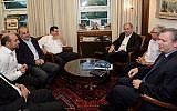Prime Minister Benjamin Netanyahu meets with representatives of the Joint (Arab) List party to discuss enlarging the budgets for Arab towns in Israel, at the Prime Minister's Office in Jerusalem, on August 31, 2015. (Amos Ben Gershom/GPO)