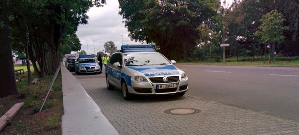 Police officers on the ready inside the Olympic Park in Berlin, where the 2015 European Maccabi Games were held (Ilan Ben Zion/Times of Israel) Police officers on the ready inside the Olympic Park in Berlin, where the 2015 European Maccabi Games were held (Ilan Ben Zion/Times of Israel)