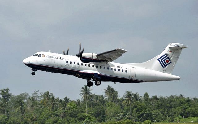 In this photo taken Dec. 26, 2010, Trigana Air Service's ATR42-300 twin turboprop plane takes off at Supadio airport in Pontianak, West Kalimantan, Indonesia. (AP)