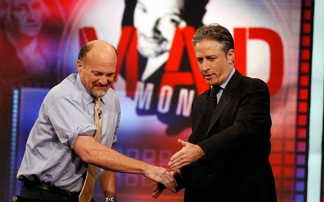 In this March 12, 2009 file photo, Jim Cramer, left, host of the CNBC "Mad Money" show, is welcomed by host Jon Stewart during an appearance on Comedy Central's "The Daily Show with Jon Stewart" in New York. (AP Photo/Jason DeCrow, FIle) In this March 12, 2009 file photo, Jim Cramer, left, host of the CNBC "Mad Money" show, is welcomed by host Jon Stewart during an appearance on Comedy Central's "The Daily Show with Jon Stewart" in New York. (AP Photo/Jason DeCrow, File)