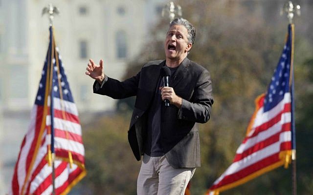 In a Oct. 30, 2010 file photo, comedian Jon Stewart shouts to the crowd during the Rally to Restore Sanity and/or Fear on the National Mall in Washington. (AP Photo/Carolyn Kaster, File) In a Oct. 30, 2010 file photo, comedian Jon Stewart shouts to the crowd during the Rally to Restore Sanity and/or Fear in Washington. (AP Photo/Carolyn Kaster, File)