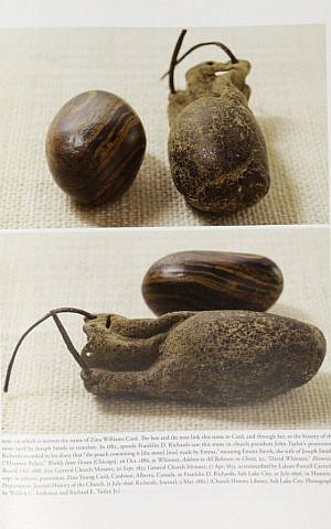 Pictures of smooth, brown, egg-sized rocks are shown in the printer's manuscript of the Book of Mormon at the Church of Jesus Christ of Latter-day Saints Church History Library, in Salt Lake City, August 4, 2015. (AP/Rick Bowmer) Pictures of smooth, brown, egg-sized rocks are shown in the printer's manuscript of the Book of Mormon at the Church of Jesus Christ of Latter-day Saints Church History Library, in Salt Lake City, August 4, 2015. (AP/Rick Bowmer)