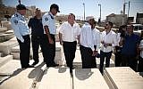 MKs tour the Mount of Olives cemetery with police on August 9, 2015 (Courtesy)