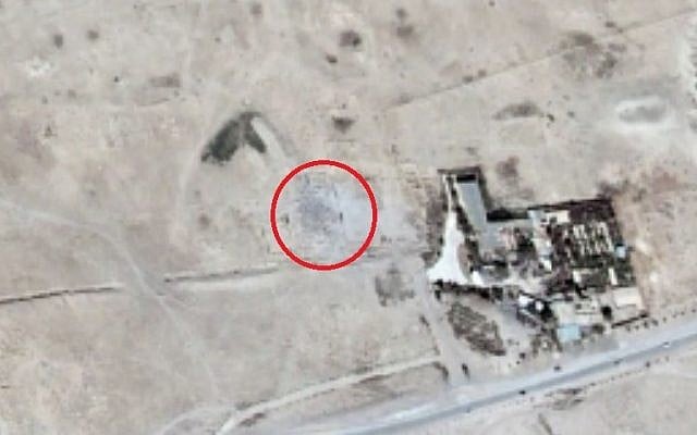 Screen capture of a satellite image from the  UN training and research agency UNITAR  taken on August 27, 2015 and showing the remains of site of the Baalshamin temple in Syria’s Palmyra, which was demolished by the Islamic State in August, 2015. (Video AFP)