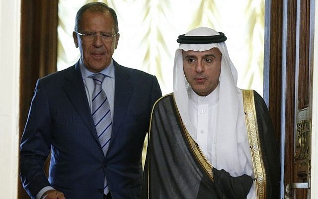 Russian Foreign Minister Sergey Lavrov, left, and Saudi Arabia Foreign Minister Adel bin Ahmed Al-Jubeir, before their meeting in Moscow, Russia, August 11, 2015. (AP/Alexander Zemlianichenko) Russian Foreign Minister Sergey Lavrov, left, and Saudi Arabia Foreign Minister Adel bin Ahmed Al-Jubeir, before their meeting in Moscow, Russia, August 11, 2015. (AP/Alexander Zemlianichenko)