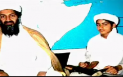 An undated image of the late al-Qaeda terrorist Osama bin Laden and his son, Hamza. (YouTube screenshot)