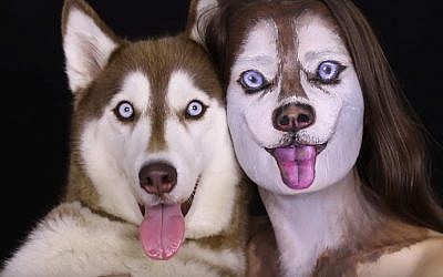 Makeup artist Ilana Kolihanov and her dog Ivy (YouTube screen grab)