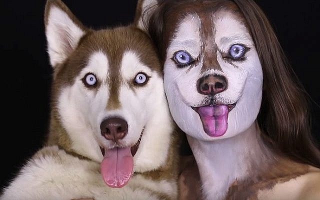 Makeup artist Ilana Kolihanov and her dog Ivy (YouTube screen grab)