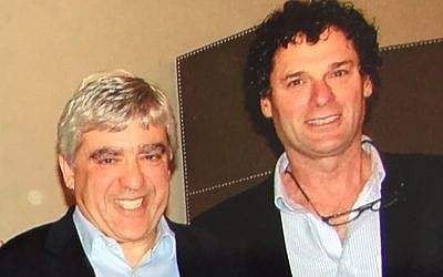 David Suissa, left, and Rob Eshman, right, attending a panel discussion in Israel, April 2015. (Courtesy: L.A. Jewish Journal)