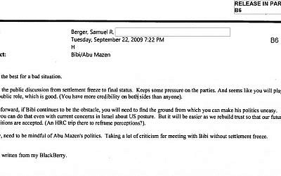 Email correspondence dated September 2009 between Sandy Berger and Hillary Clinton (screen capture: US State Department)  