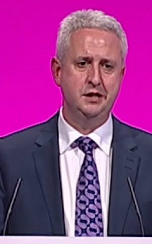 British Jewish Labour MP Ivan Lewis addresses his party's annual conference in Manchester in September 2014. (screen capture:YouTube)