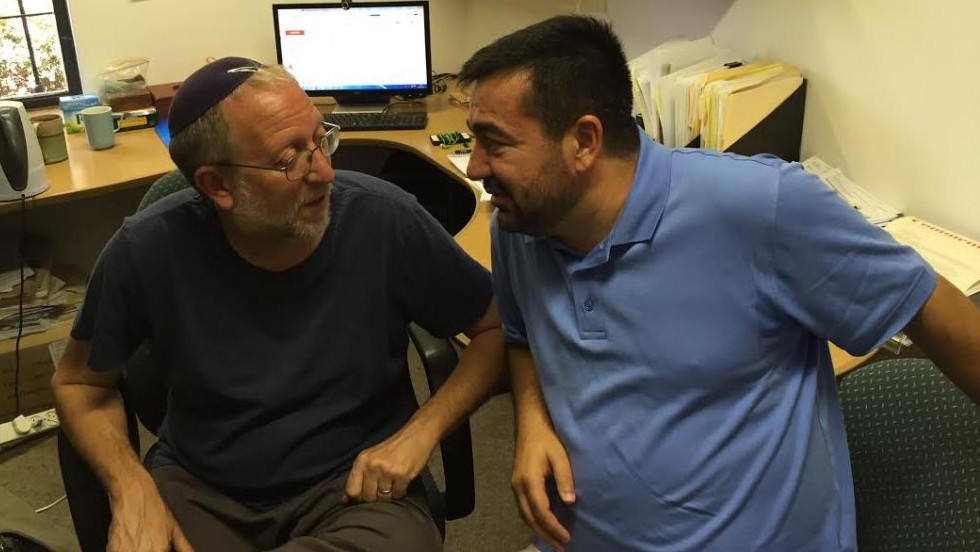 Yossi Klein Halevi (left) and Imam Abdullah Antepli, at Halevi's Hartman Institute office (DH / Times of Israel staff) Yossi Klein Halevi (left) and Imam Abdullah Antepli, at Halevi's Hartman Institute office (DH / Times of Israel staff)