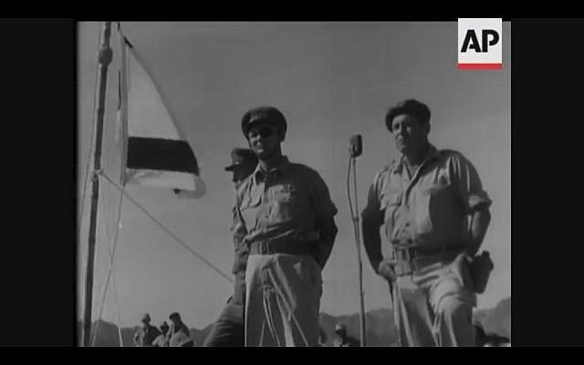 General Moshe Dayan inspects troops in southern Sinai in 1956 (Screenshot of newsreel footage from YouTube)