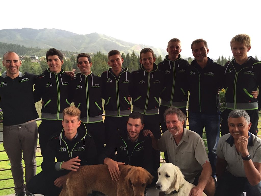 Members of the Cycling Academy, Israel's first professional team, were hosted by Michael and Michelle Osterman in Steamboat Springs, Colo., on the eve of the start of the USA Pro Challenge, August 16, 2015. (Courtesy of Cycling Academy/ via JTA) Members of the Cycling Academy, Israel's first professional team, were hosted by Michael and Michelle Osterman in Steamboat Springs, Colo., on the eve of the start of the USA Pro Challenge, August 16, 2015. (Courtesy of Cycling Academy/ via JTA)