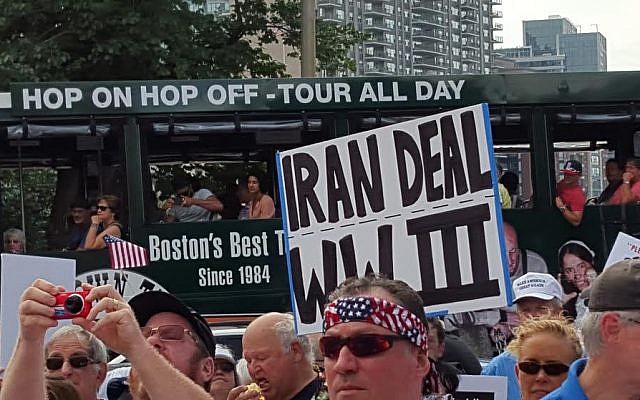 Bostonians gather outside the Massachusetts State House on August 30, 2015, to protest the proposed nuclear deal with Iran. (photo credit: Matt Lebovic/The Times of Israel) Bostonians gather outside the Massachusetts State House on August 30, 2015, to protest the proposed nuclear deal with Iran. (photo credit: Matt Lebovic/The Times of Israel)