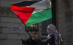 Illustrative photo of a a pro-Palestinian demonstrator waving the Palestinian flag outside the gates of Downing Street in London on September 9, 2015 (AFP PHOTO / JUSTIN TALLIS)