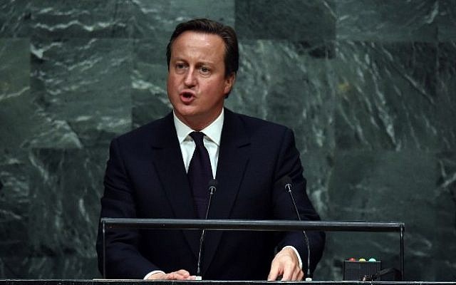 UK Prime Minister David Cameron speaks at the United Nations in New York, September 27, 2015. (AFP/TIMOTHY A. CLARY)
