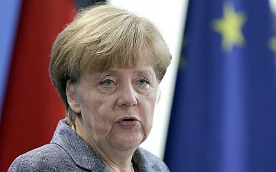 German chancellor Angela Merkel speaks after a meeting of the coalition committee about refugees in Europe, Berlin, Germany, Monday, September 7, 2015.  (Michael Sohn/AP)