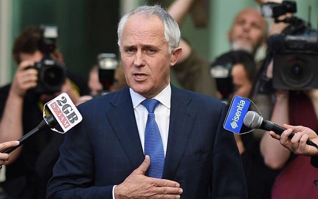 Former Australian Liberal Party leader and Communications Minister Malcolm Turnbull speaks to the media that he asked Prime Minister Tony Abbott to open up the party's leadership to an internal vote at Parliament House in Canberra, Monday, Sept. 14, 2015. (Lukas Coch/AAP Image via AP) Former Australian Liberal Party leader and Communications Minister Malcolm Turnbull speaks to the media that he asked Prime Minister Tony Abbott to open up the party's leadership to an internal vote at Parliament House in Canberra, Monday, Sept. 14, 2015. (Lukas Coch/AAP Image via AP)