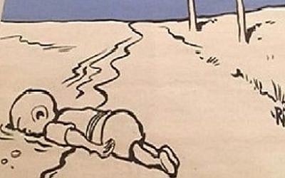 A Charlie Hebdo cartoon depicting drowned Syrian child Aylan Kurdi, published the week of September 9, 2015. (Charlie Hebdo)