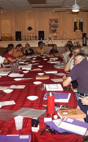 Congregants at the Beacon Hebrew Alliance fill out Israeli-American artist Ori Alon's faux forms, and complete a bit of soulful inventory at the same time. (courtesy) Congregants at the Beacon Hebrew Alliance fill out Israeli-American artist Ori Alon's faux forms, and complete a bit of soulful inventory at the same time. (courtesy)