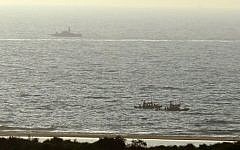 Israeli navy vessels patrolling near Zikim, July 9, 2014 (Edi Israel/Flash90)