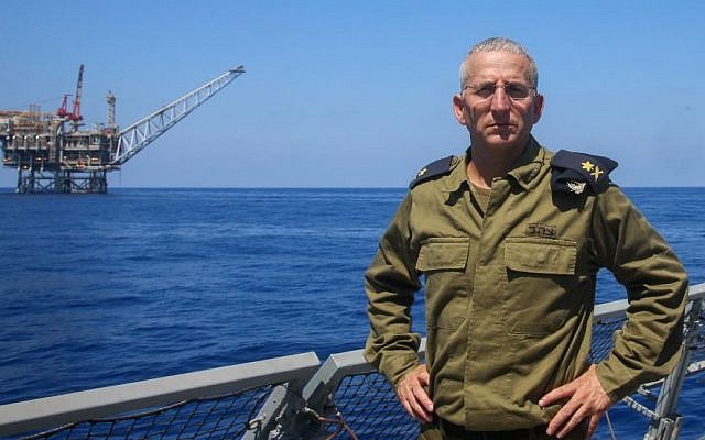 Israel Navy chief Admiral Ram Rotberg poses for a picture near the Tamar gas processing rig 24 kilometers off Israel's southern coast on September 2, 2015. (Flash90)