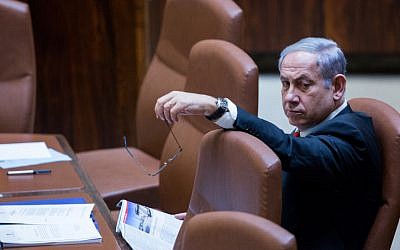 Prime Minister Benjamin Netanyahu seen at the Knesset on September 2, 2015 (Yonatan Sindel/Flash90)