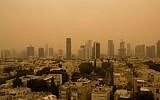 Illustrative: View of the Tel Aviv skyline in a dense sandstorm, September 08, 2015. (Miriam Alster/Flash90)