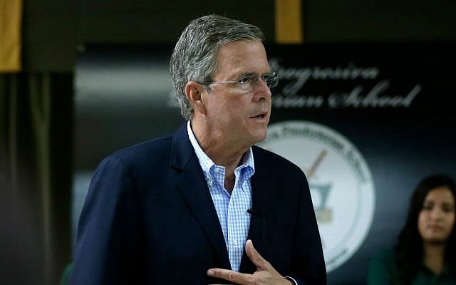 Republican presidential candidate, former Florida Gov. Jeb Bush, responds to a question during a town hall at La Progresiva Presbyterian School, Tuesday, Sept. 1, 2015, in Miami. (AP Photo/Lynne Sladky) Republican presidential candidate, former Florida Gov. Jeb Bush, responds to a question during a town hall at La Progresiva Presbyterian School, Tuesday, Sept. 1, 2015, in Miami. (AP Photo/Lynne Sladky)