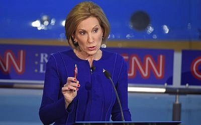Republican presidential candidate Carly Fiorina makes a point during the CNN Republican presidential debate at the Ronald Reagan Presidential Library and Museum on Wednesday, September 16, 2015, in Simi Valley, California (AP Photo/Mark J. Terrill)