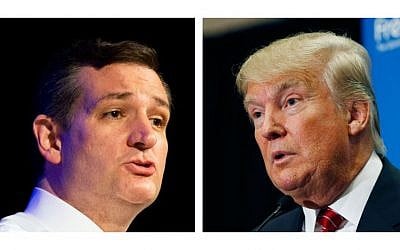 This two picture combo of file photos shows Republican presidential candidates, Sen. Ted Cruz, R-Texas, left, and Donald Trump.  (AP Photo/File)