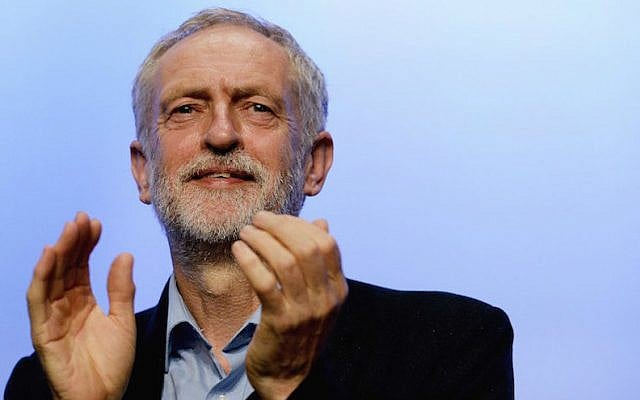 File: UK Labour Party leader Jeremy Corbyn addressing the Trades Union Congress in Brighton, England, on September 15, 2015. (Mary Turner/Getty Images/via JTA) File: UK Labour Party leader Jeremy Corbyn addressing the Trades Union Congress in Brighton, England, on September 15, 2015. (Mary Turner/Getty Images/via JTA)