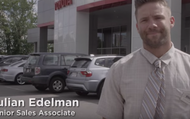 Julian Edelman’s latest video imagines him as a car salesman. (YouTube screenshot)