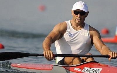 Israel's Michael Kolganov realaxes after winning his Kayak single 500m men heats at the Beijing 2008 Olympics Tuesday, Aug. 19, 2008. (JTA/AP Photo/Kevork Djansezian)