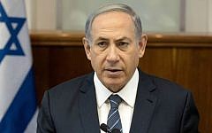 Prime Minister Benjamin Netanyahu chairs the weekly cabinet meeting at his office in Jerusalem, Sunday, Sept. 6, 2015. (Menahem Kahana/Pool photo via AP)
