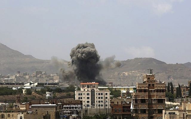 Smoke rises after a Saudi-led airstrike hits an army base in Sanaa, Yemen, Monday, Sept. 14, 2015. Saudi Arabia is leading a coalition of mainly Gulf nations fighting Shiite Yemeni rebels known as the Houthis, who are allied with army units loyal to former President Ali Abdullah Saleh. (AP Photo/Hani Mohammed) Smoke rises after a Saudi-led airstrike hits an army base in Sanaa, Yemen, Monday, Sept. 14, 2015. Saudi Arabia is leading a coalition of mainly Gulf nations fighting Shiite Yemeni rebels known as the Houthis, who are allied with army units loyal to former President Ali Abdullah Saleh. (AP Photo/Hani Mohammed)