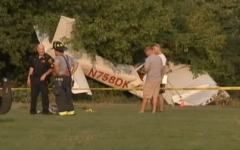 Coast Guard plane where it crash landed in Bergen County, September 3, 2015 (NBC screenshot)