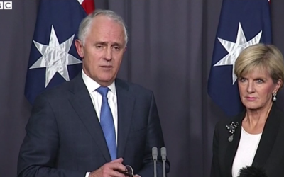 Australian Prime minister-elect Malcolm Turnbull speaks to the press after his victory in a Liberal Party vote. (screen capture: BCC)
