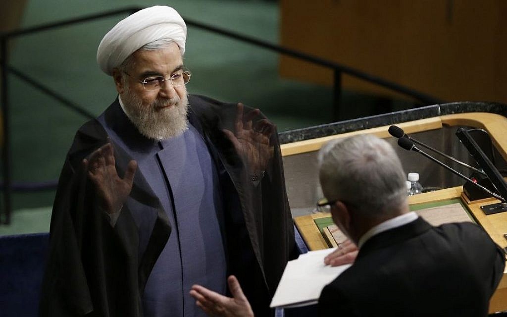 Hassan Rouhani finishes speaking during the 70th session of the United Nations General Assembly at UN headquarters, Monday, Sept. 28, 2015. (AP/Seth Wenig) Hassan Rouhani finishes speaking during the 70th session of the United Nations General Assembly at UN headquarters, Monday, Sept. 28, 2015. (AP/Seth Wenig)