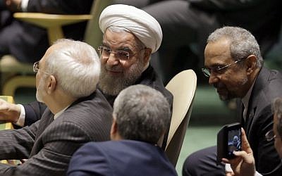 Iran's President Hassan Rouhani attends the Sustainable Development Summit 2015, Friday, Sept. 25, 2015 at United Nations headquarters. (AP/Mary Altaffer) 