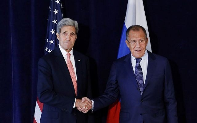 US Secretary of State John Kerry, left, meets with Russian Foreign Minister Sergey Lavrov on September 27, 2015, in New York. (AP Photo/Jason DeCrow) US Secretary of State John Kerry, left, meets with Russian Foreign Minister Sergey Lavrov on September 27, 2015, in New York. (AP Photo/Jason DeCrow)