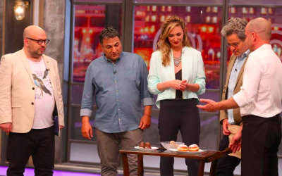 Chef Haim Cohen (second from left), at the finale of the most recent season of 'Master Chef' (Courtesy Haim Cohen Facebook page)