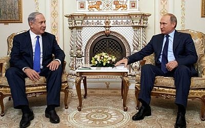 Prime Minister Benjamin Netanyahu with Russian President Vladimir Putin in Moscow, September21, 2015 (courtesy Israeli embassy in Russia) Prime Minister Benjamin Netanyahu with Russian President Vladimir Putin in Moscow, September21, 2015 (courtesy Israeli embassy in Russia)