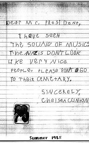 A letter written by then five year old Chelsea Clinton. In the letter, she pleads with then president Reagan not to visit the Bitburg cemetery, where Nazi soldiers are buried. (Courtesy Chelsea Clinton)