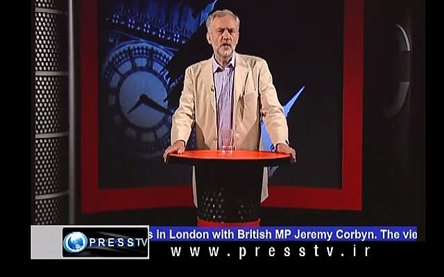 UK Labour party laeder Jeremy Corbyn presents a call-in show on Iran's Press TV in 2010. (screen capture: YouTube) UK Labour party laeder Jeremy Corbyn presents a call-in show on Iran's Press TV in 2010. (screen capture: YouTube)