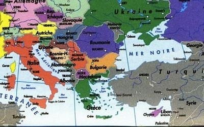 City of Paris-distributed map showing Palestine at bottom right